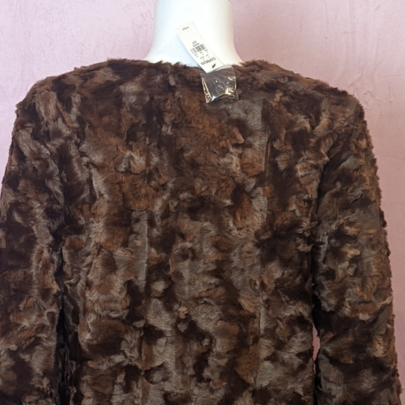 Express Brown Faux Fur Longline Coat with Pockets size Small - Picture 7 of 11